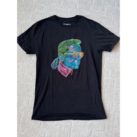 Karl Lagerfeld “Karl Colorful Profile” Neon Sketch Graphic T-Shirt - Picture 1 of 5